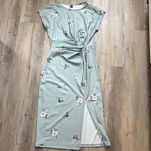 SHEIN Sage Green Floral Midi Dress